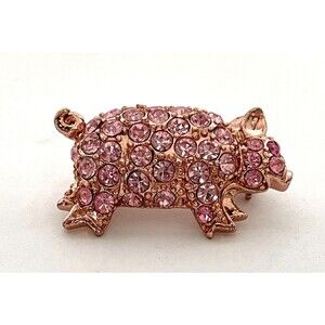 Vintage Rose Gold Tone with Pink Rhinestones Pig Brooch Pin